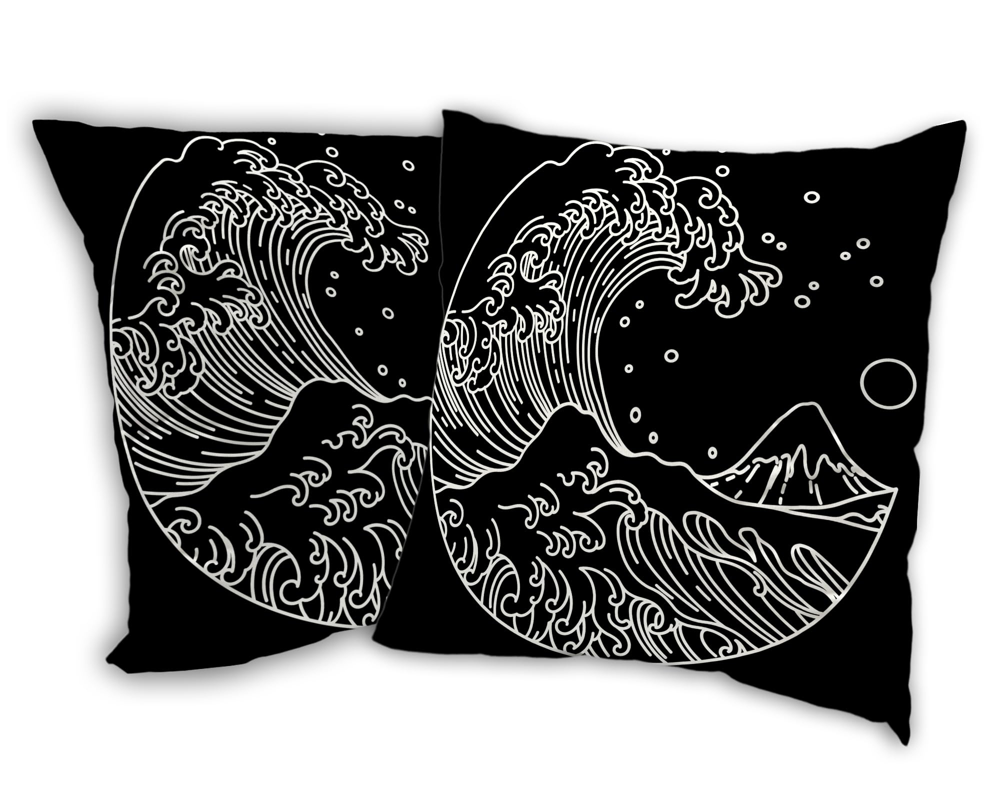 SKYDAWNY Japanese Great Wave Pillow Covers 18x18 in Black Abstract Decor Throw Pillow Case Set of 2 Square