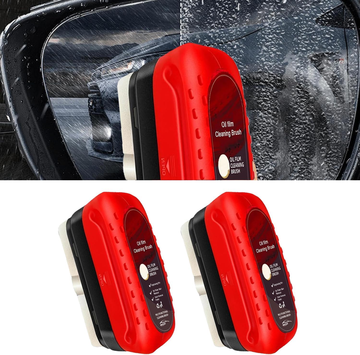 Automotive Oil Film Cleaning Brush,2024 New Efficient Car Glass Oil Film Cleaner Glass Cleaning Board, Anti-rain Fog Cleaning Glass Brush with Remover, Improves Clarity and Visibility (2PCS)