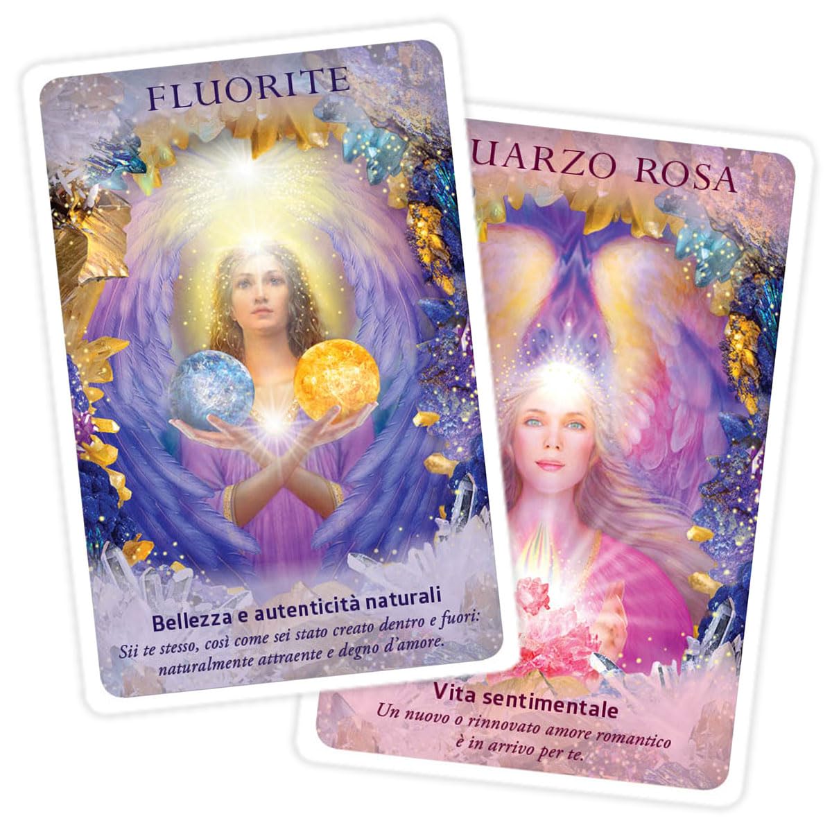 Crystal Angels Le Carte dell’oracolo. 44 Carte oracolari di Angeli e Cristalli con guida illustrata. Regalo per cristalloterapia, numerologia, arti divinatorie. Fai una domanda e leggi la frase.