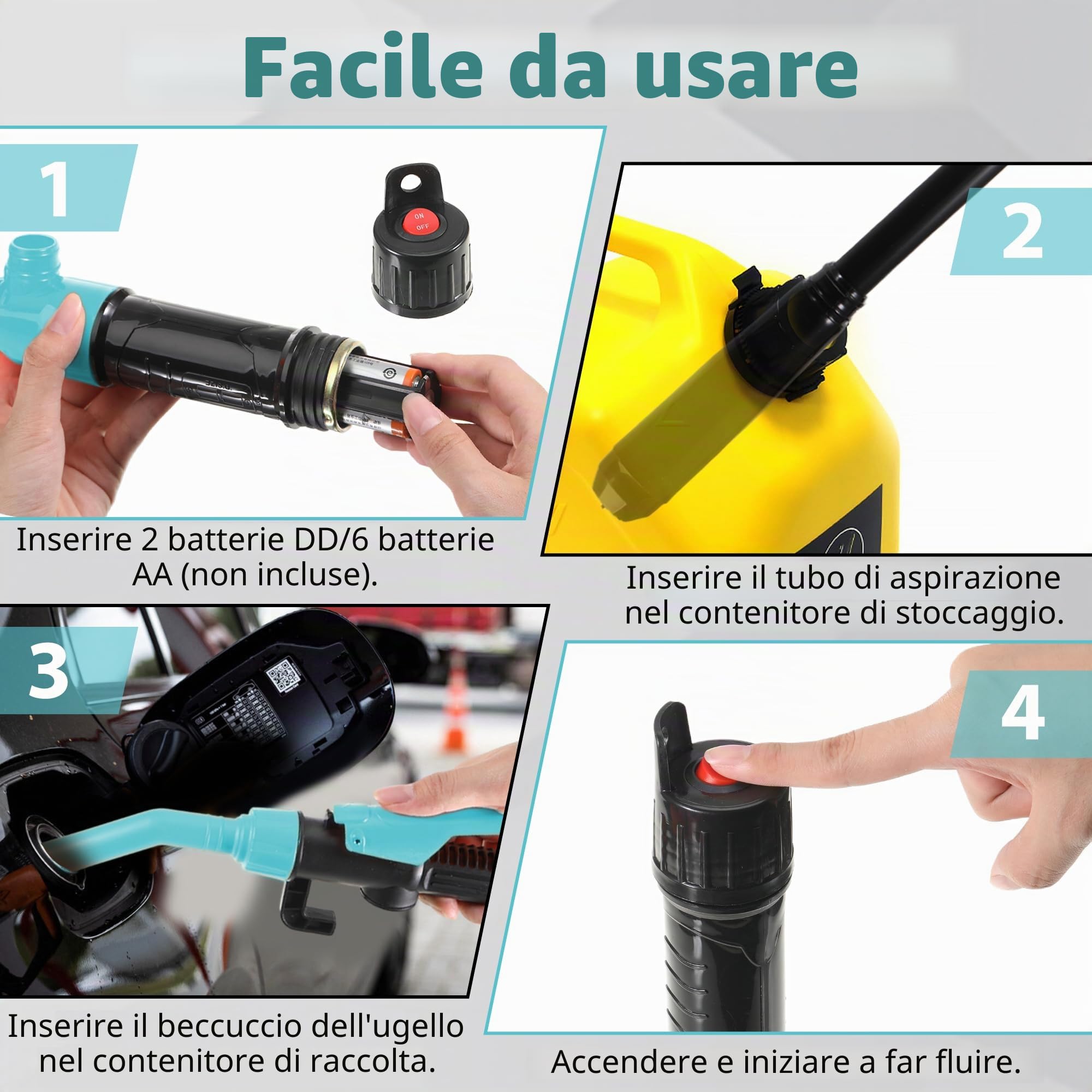 Pompa Elettrica a Batteria per Trasferimento Liquidi - Sifone Automatico per Benzina, Tanica - Blu
