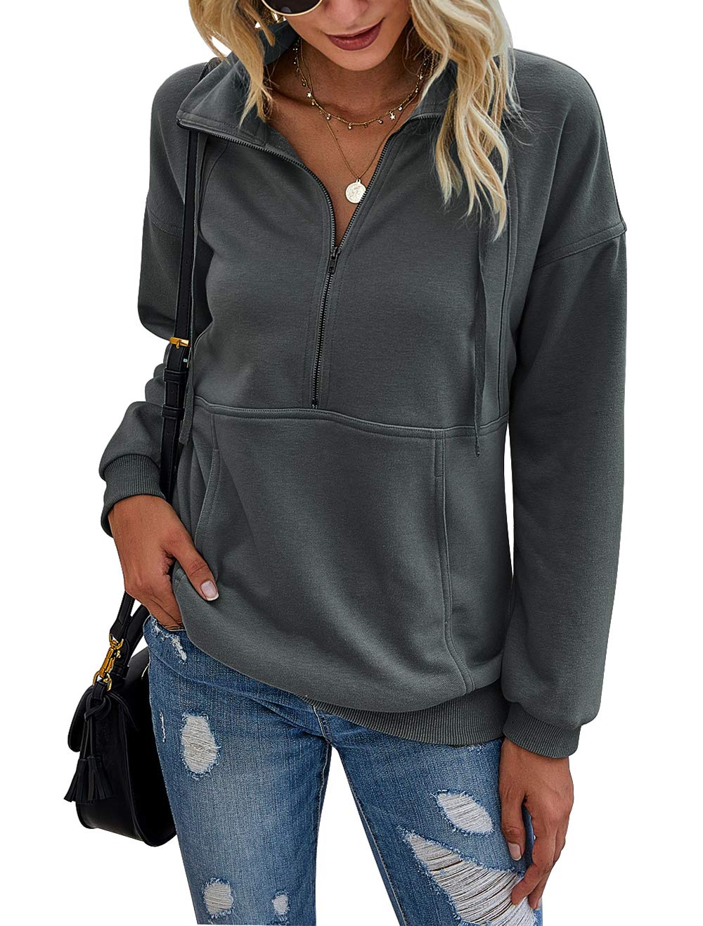 PRETTYGARDEN Women's Casual Long Sleeve Sweatshirt Half Zip Pullover Tops