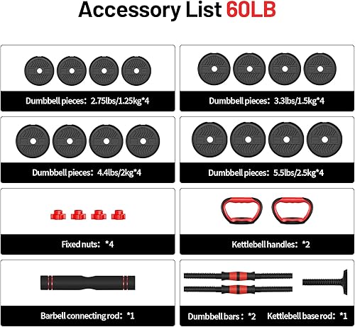 Miniatura 7 de Juego de mancuernas con peso ajustable de 2030406080 libras, no ruedan, mancuernas octogonales, juego de pesas para gimnasio en casa