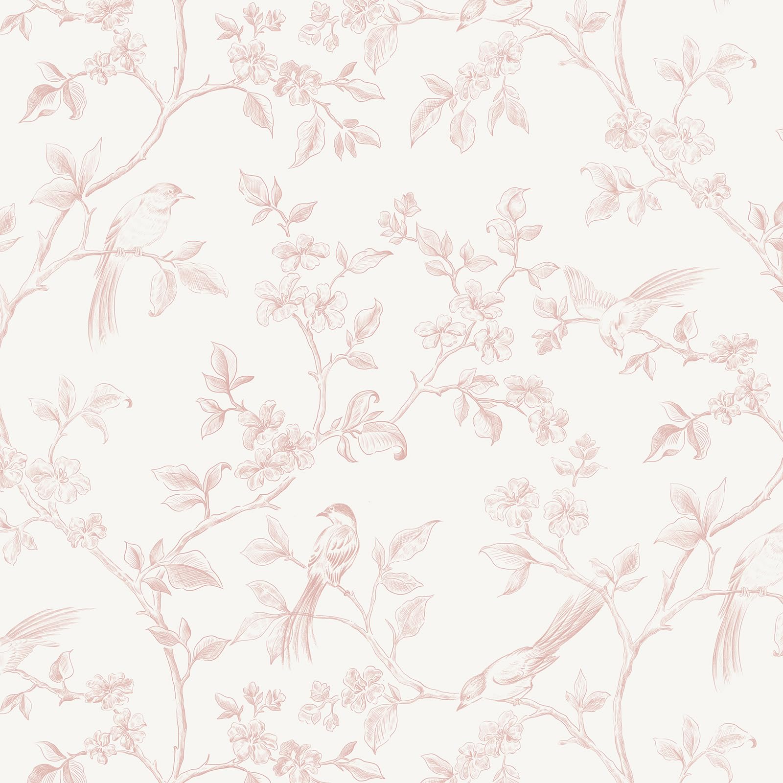 Papel pintado autoadhesivo pájaros flores lámina vinilo rosa adhesiva de pared y muebles 1