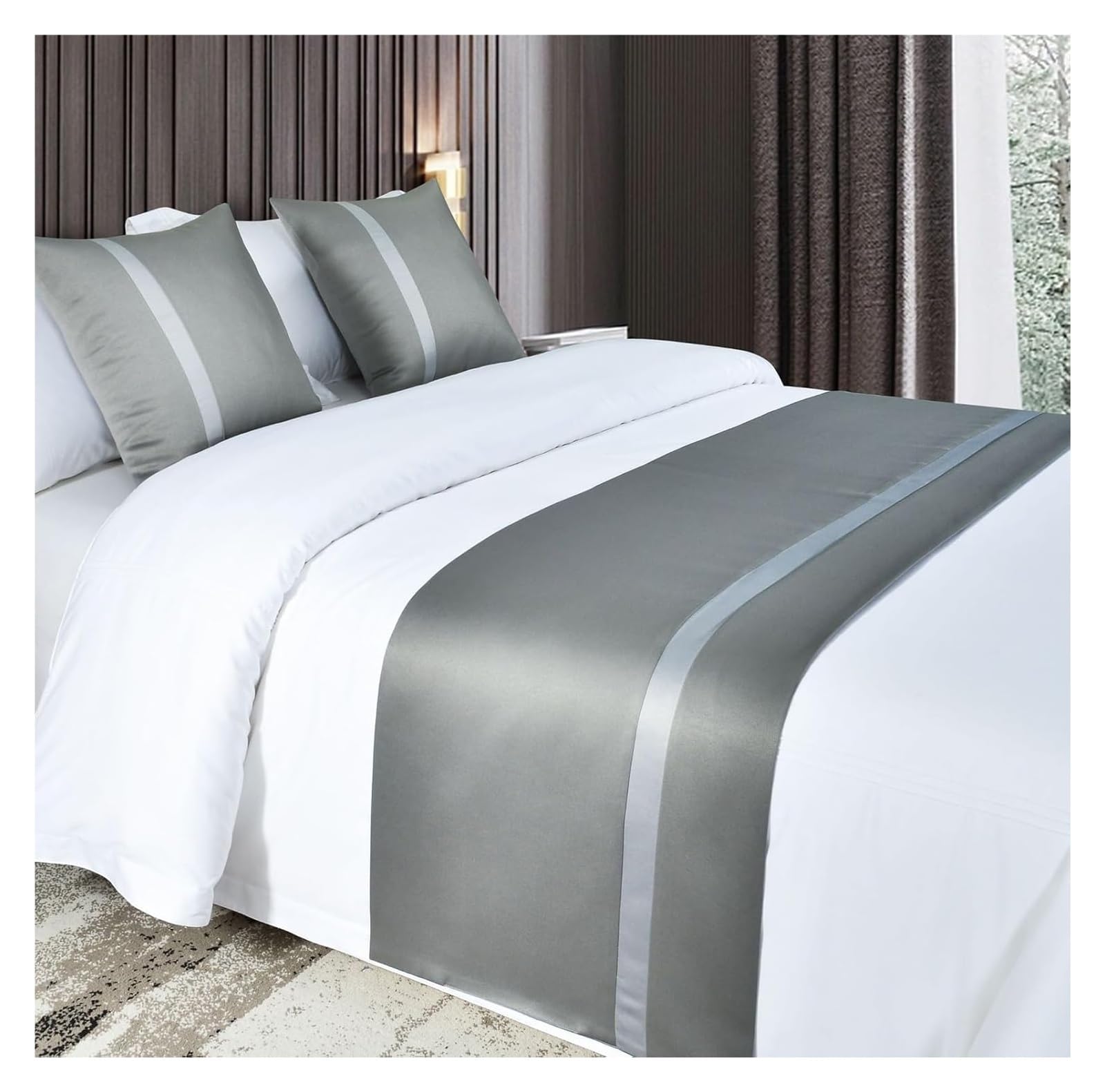 JFGCTYHXY Bed linen throws, Soft Bed Runner Purple Silky Satin Bedspread Solid Color Home Bedding Decor Scarves Fashion End Scraf(Grijs,50 * 240cm for 180cm Bed)