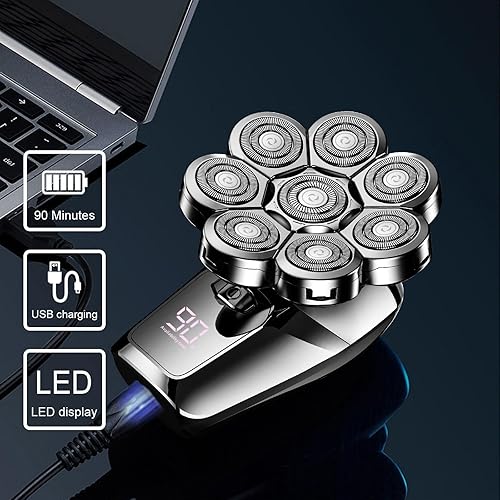 Miniatura 5 de Afeitadoras de cabeza flotantes 8D para hombres calvos, maquinillas de afeitar eléctricas impermeables para cabeza húmeda y seca, cara, piernas y