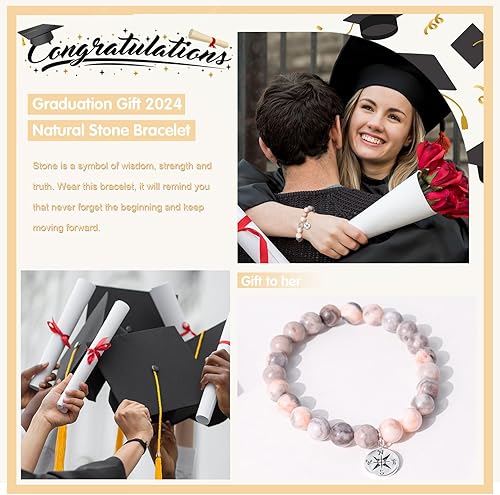 Vista 11 de 2024 Graduation Gifts for Her Him Natural Stone Bracelet Class of 2024 High School College Graduation Gift for Women Men