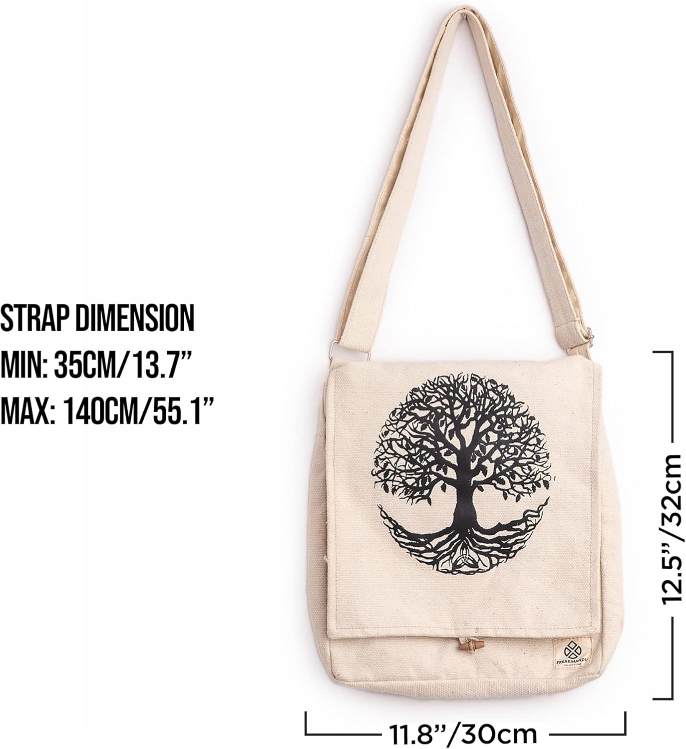 Freakmandu Hemp Sling Crossbody Bag - Tree of Life Unisex Crossbody Messenger Hemp Bag Sling Handmade in Nepal - Image 2