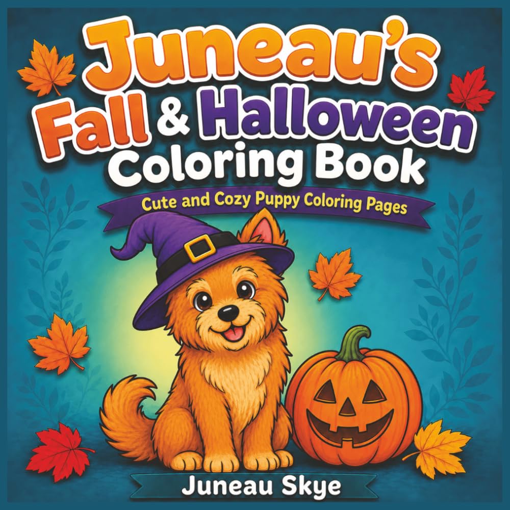 Juneau's Fall & Halloween Coloring Book: Cute and Cozy Puppy Coloring Pages (Juneau's Bold & Easy Series)