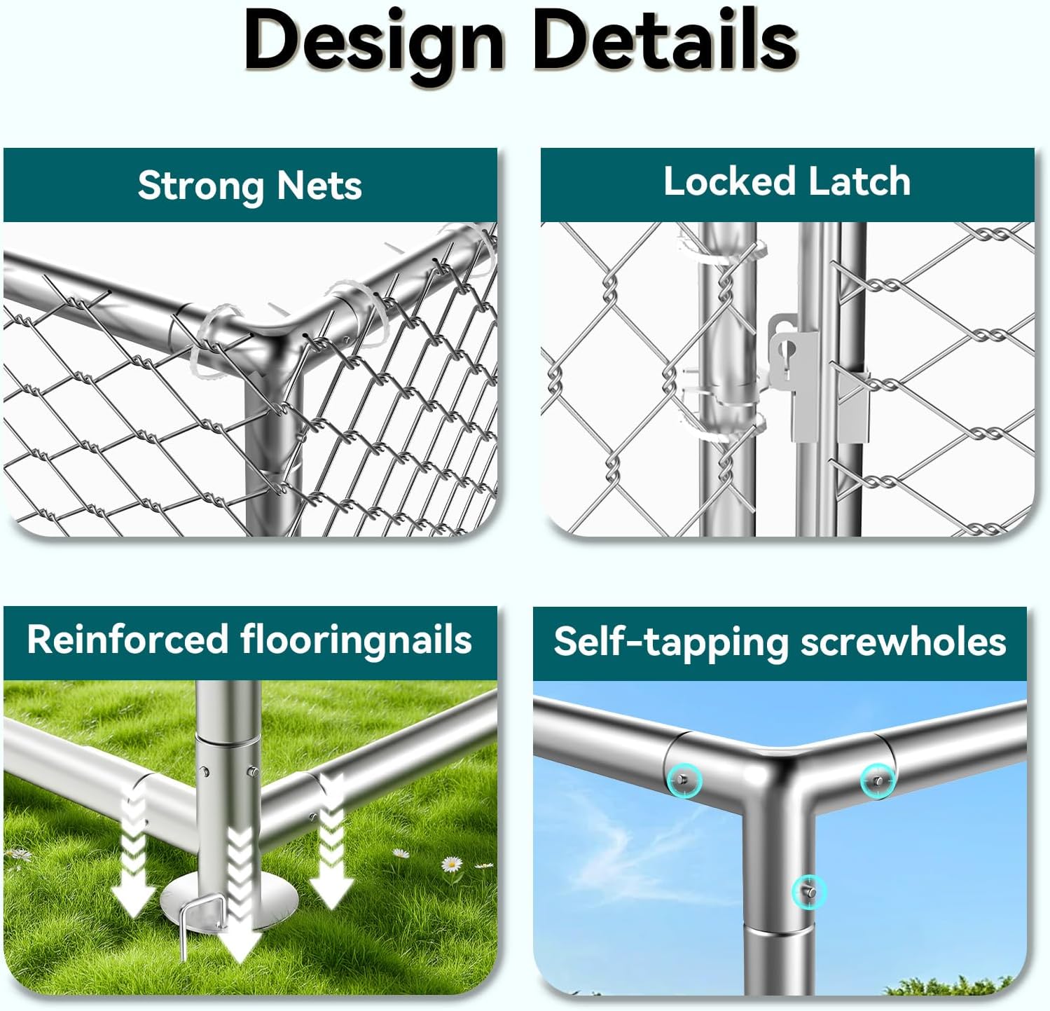 7.8x7.8 FT Heavy Duty Outdoor Dog Kennel for Large Dogs, Large Metal Wire Mesh Enclosure with Secure Lock & Waterproof Roof Cover,Outdoor Dog Run, Large Dog Kennel