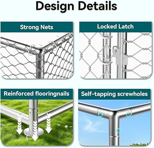 Miniatura 4 de Perrera para perros de 7.8 x 7.8 pies, recinto resistente con valla de malla de alambre, cerradura y cubierta impermeable para perros grandes