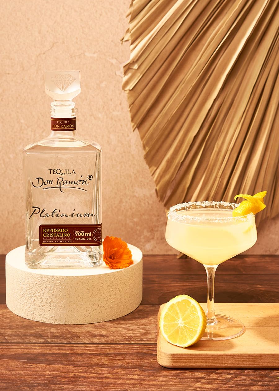 Don Ramón - Tequila Platinium Reposado Cristalino 100% Agave Azul - Botella 700 ml - Doble destilación en barrica roble americano y francés - Notas vainilla y frutos secos