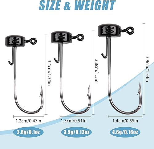 Miniatura 3 de Ned Rig - Cebos de pesca con cabezas de calceta para señuelos suaves, 25 unidades, 110 onzas, 18 onzas, 16 onzas