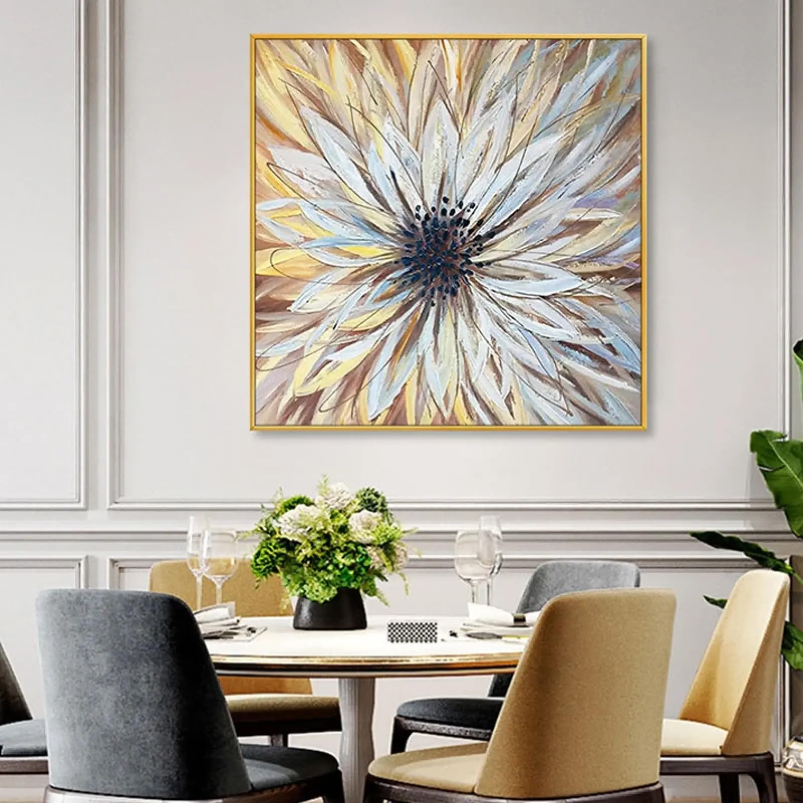Affiches et impressions abstraites de fleurs blanches dorées 65x65cm - 7