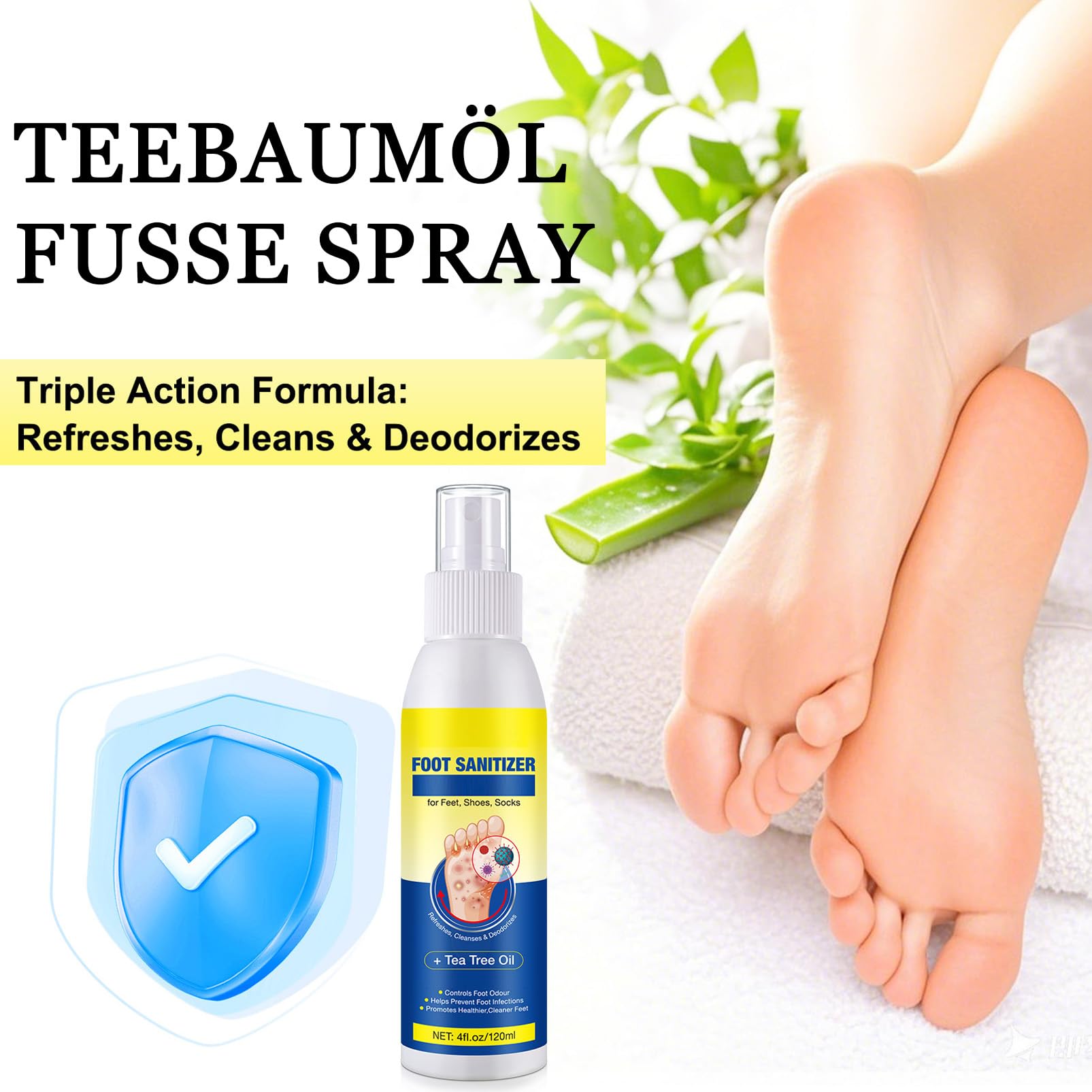 Spray para pies, 120 ml de aceite de árbol de té para pies de atleta, prevención de hongos en los pies, elimina el olor de los pies para hombres y mujeres