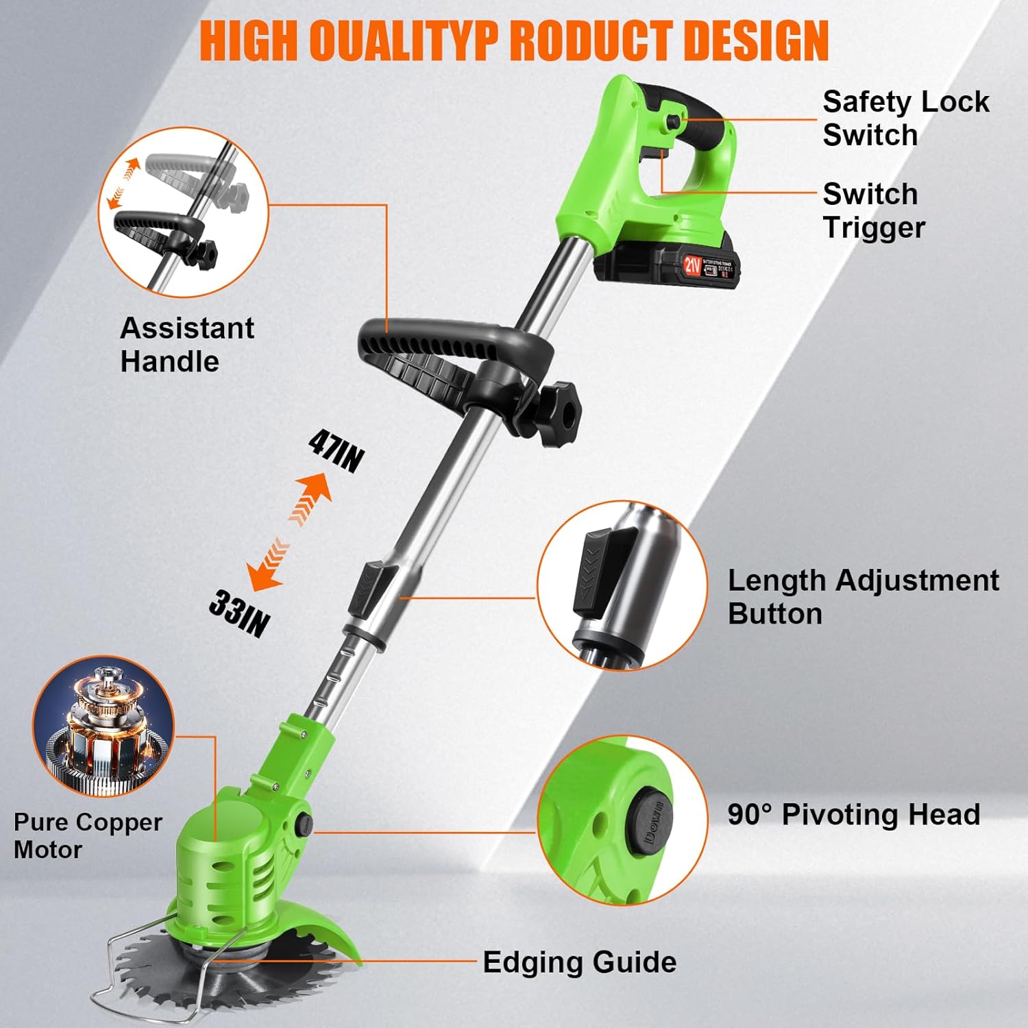 Cordless Weed Wacker 21V Electric Weed Cordless Eater 3-in-1 Cordless Grass Trimmer/Brush Cutter/Edger with 2pcs Batteries&3 Types Blades Lightweight Weed Trimmer for Lawn, Garden