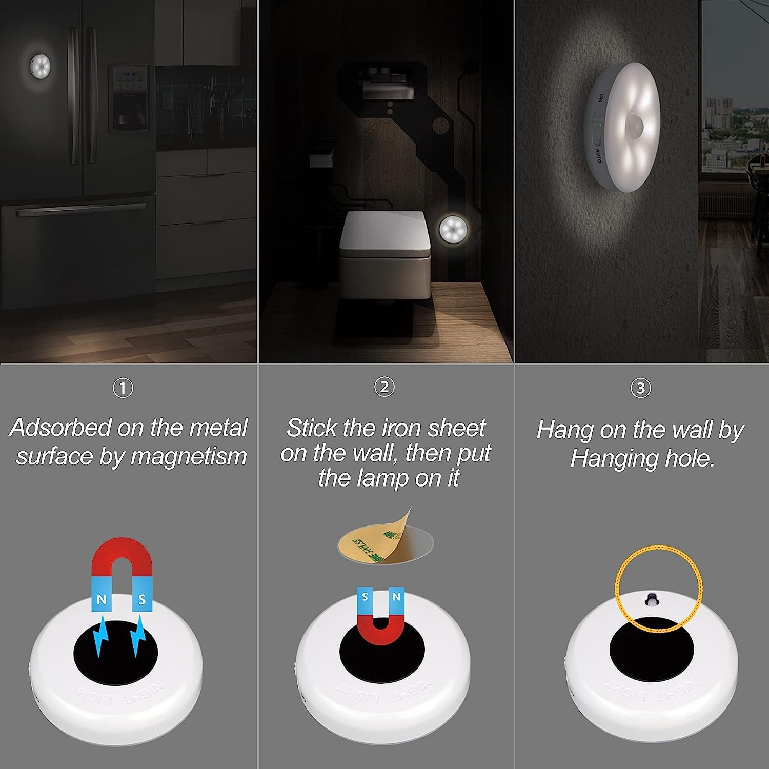 Luz Nocturna Lámpara De Noche Con Sensor De Movimiento Recargable, Luz De Pared USB Regulable For Dormitorio, Mesita De Noche, Iluminación For Armario De Cocina 3 Modos De IluminacióN(Warm light 6PCS)