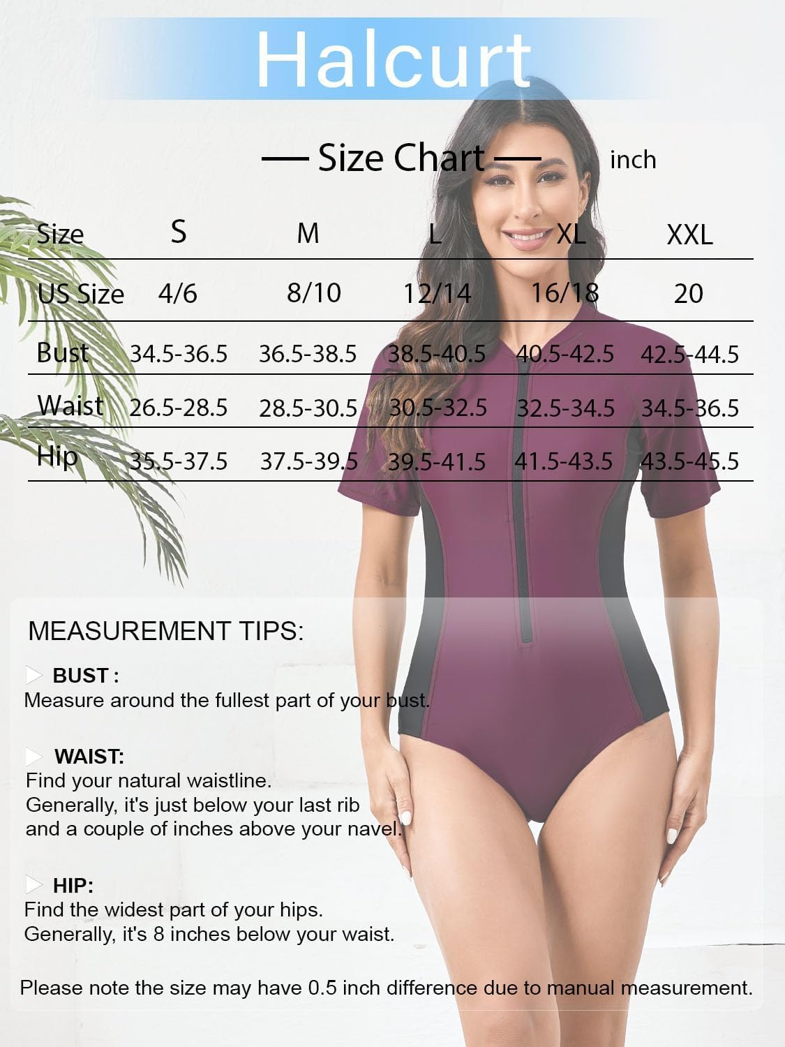 Halcurt Women's One Piece Rash Guard with Built in Bra UPF50+ Zip Short Sleeve Surfing Athletic Swimsuit - Image 6