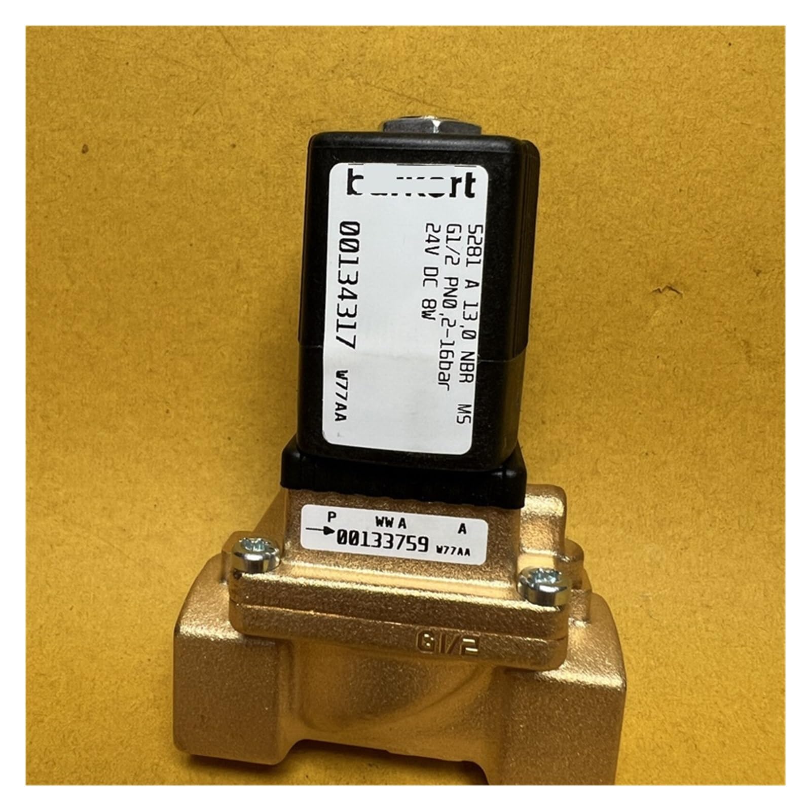 valvole a solenoide 5281 elettrovalvola a membrana ausiliaria servo G1/2 pollici * 2/2 normalmente chiusa, NBR, corpo valvola in ottone, 24 VD