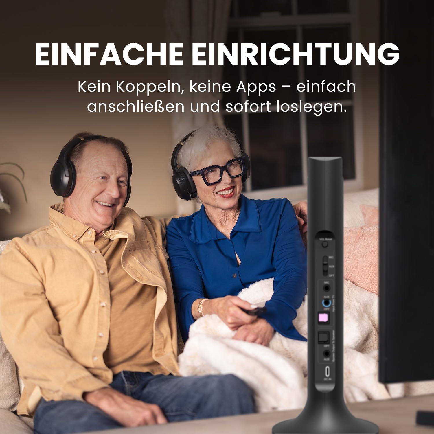 Avantree Duet - 2 Kabellose Kopfhörer für Fernseher, klarer und lauter Klang für Senioren, einfache Plug-&-Play-Einrichtung, mit 2,4-GHz-RF-Sender & Ladestation