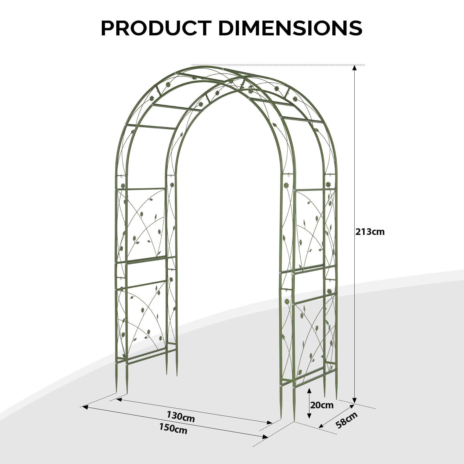 Bonnlo Arco de Jardín Metálico, Arco para Rosa, Estructura Resistente para Plantas Trepadoras, Decoración para Boda, Patio, Jardín y Exterior (Verde, 212x59x139 cm, Doble Marco)
