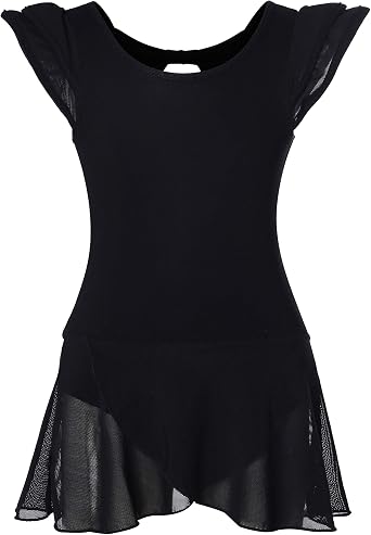 DANSHOW Girls Ballet Dance Leotards Dress for Toddler | Cute Flutter Sleeve, Bowknot Hollow Back, Chiffon Skirt for Little Girls, Breathable and Elastic Fabric