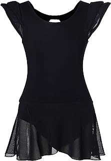 DANSHOW Girls’ Ballet Dance Leotards with Flutter Sleeve Petal Skirt and Bowknot Back