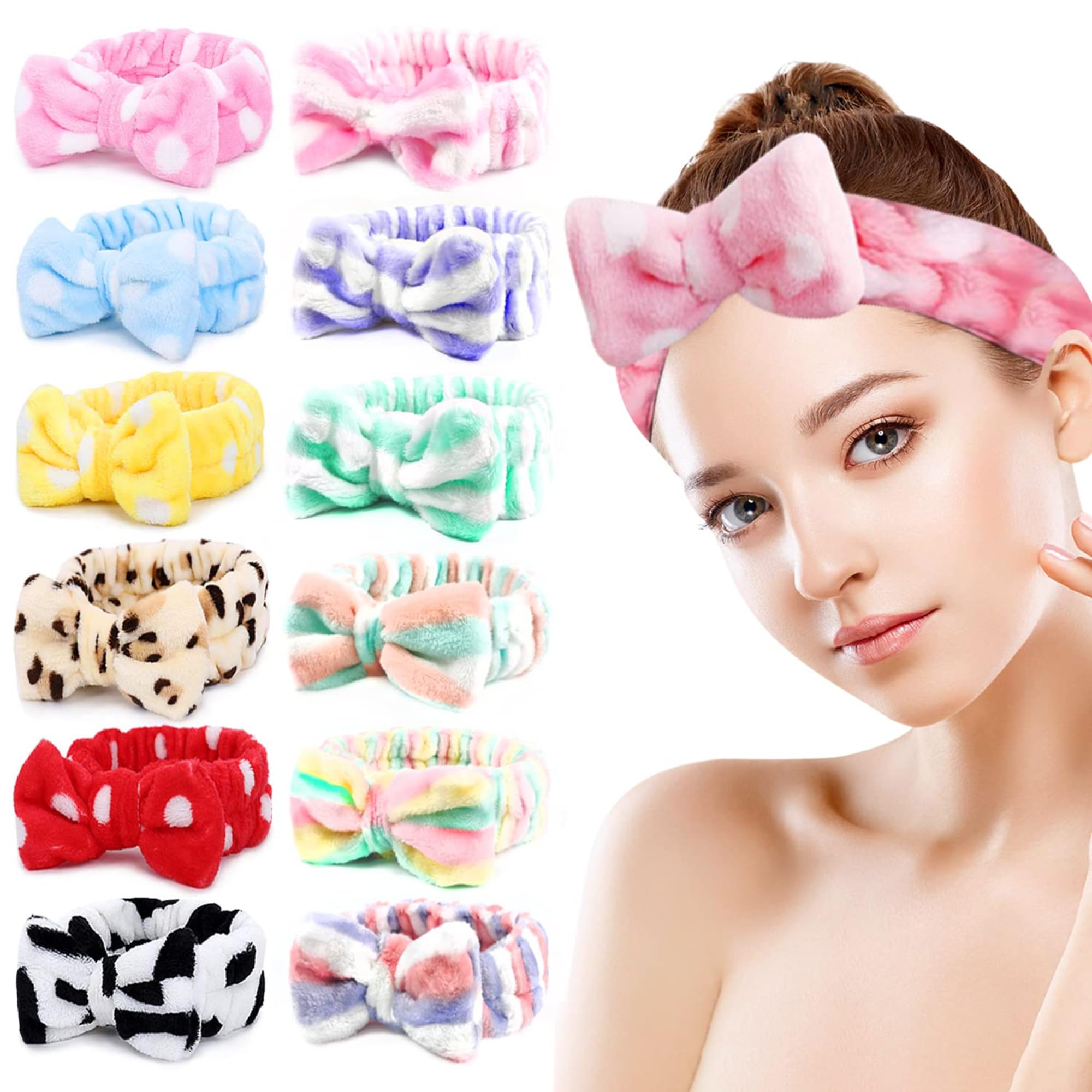 Freebies 4pcs Facial Headband Unisex | Soft Elastic Make-Up Hair Band with Cute Deer Horns | Face Wash Spa Skincare Accessory | Stretchable Head Band for Daily Beauty Routine