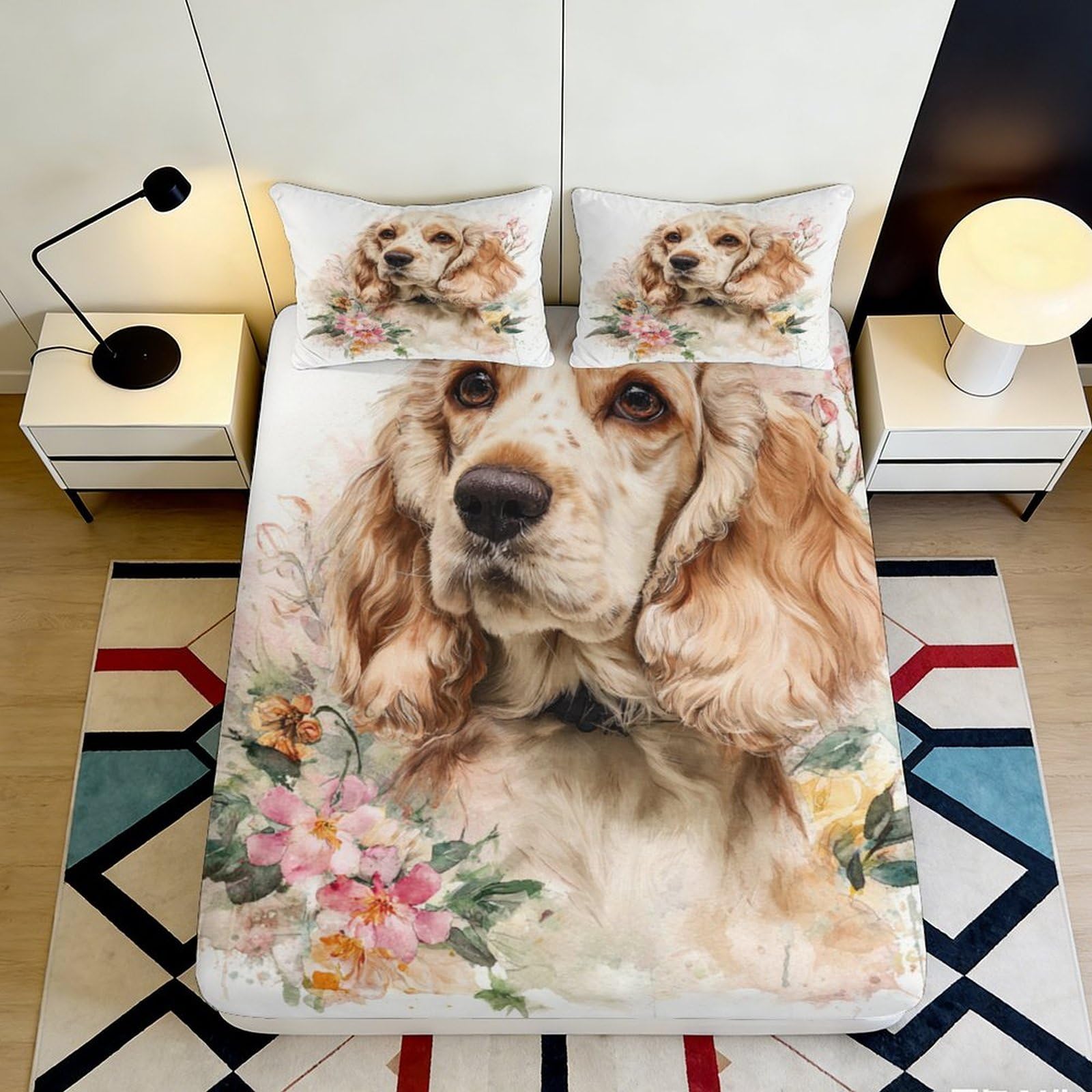 3D Printed Golden Retriever Dog Fitted Sheet Microfiber Soft Floral Bed Cover for Bedroom Dorm Mattress Decor 90x200x25cm