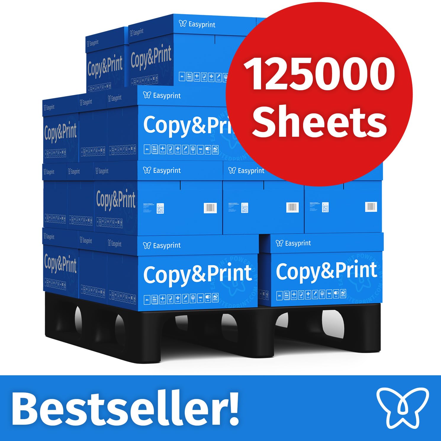 Easyprint - Papel para impresora (125000 hojas, 25 x 5000 mm, A4, color blanco brillante, CIE 160, certificado ecológico PEFC)
