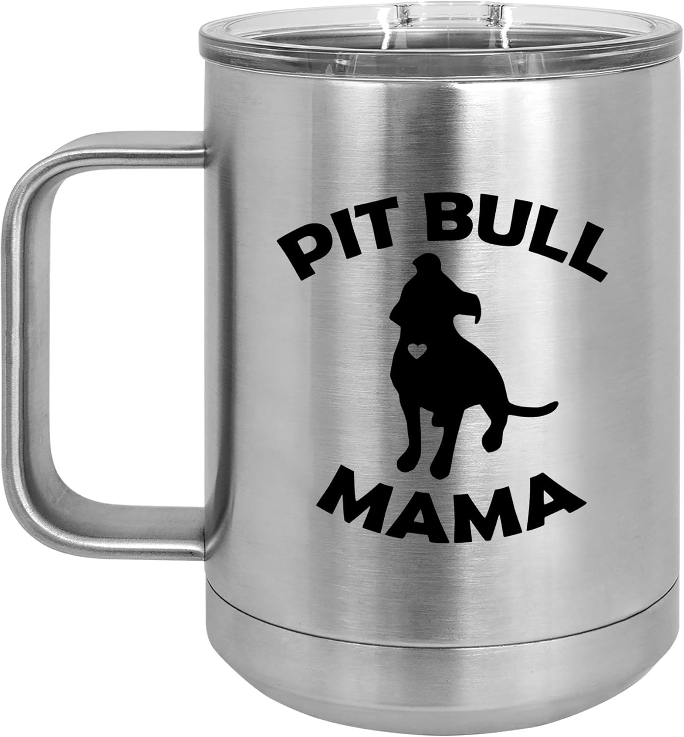 15 oz Tumbler Coffee Mug Travel Cup With Handle & Lid Vacuum Insulated Stainless Steel Pit Bull Mama (Purple)