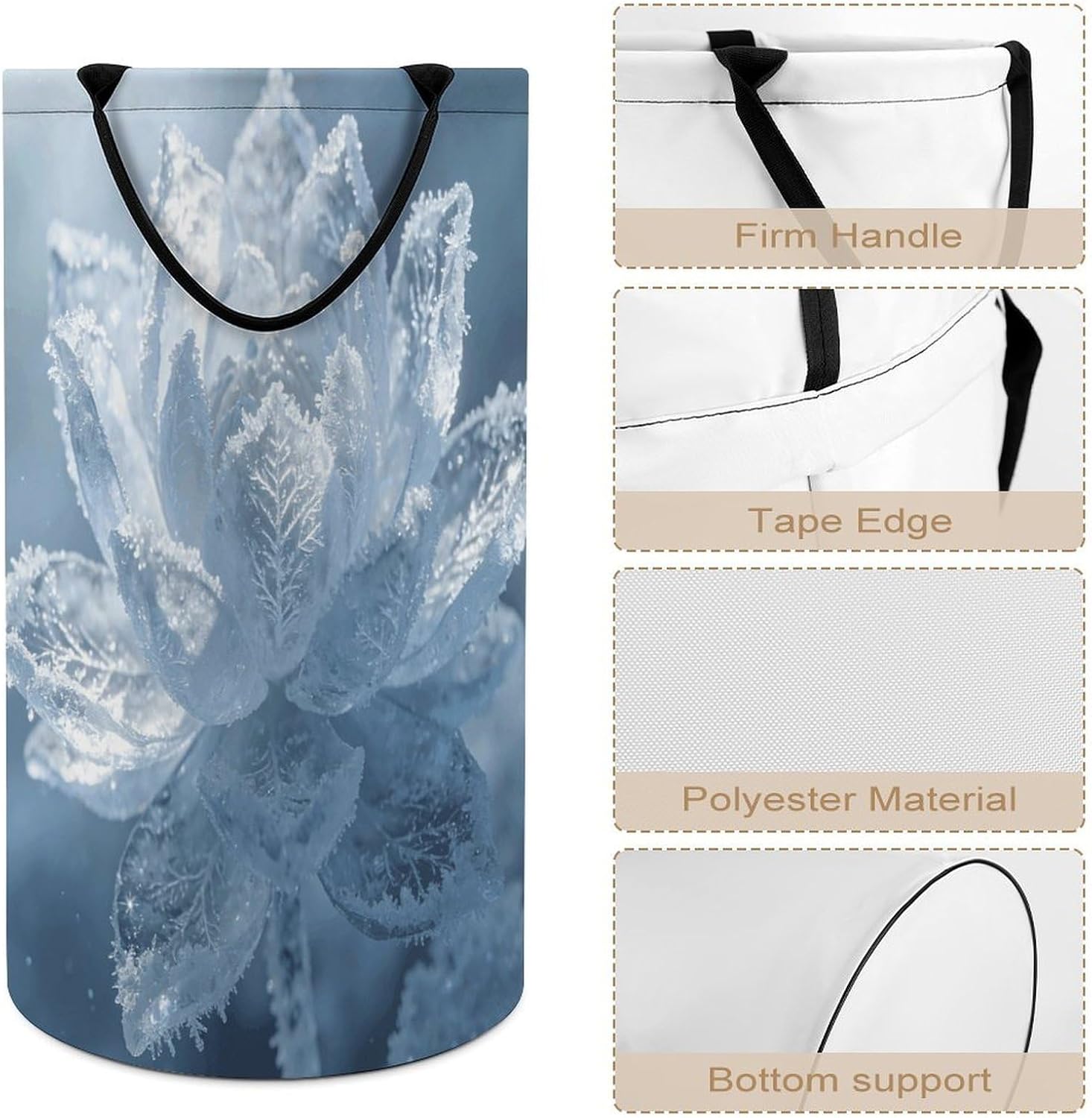 Ice Lotus Laundry Hamper 86L Waterproof Collapsible Clothes Basket with Double Handles Freestanding Foldable Laundry Basket Large Clothes Hamper for Bathroom