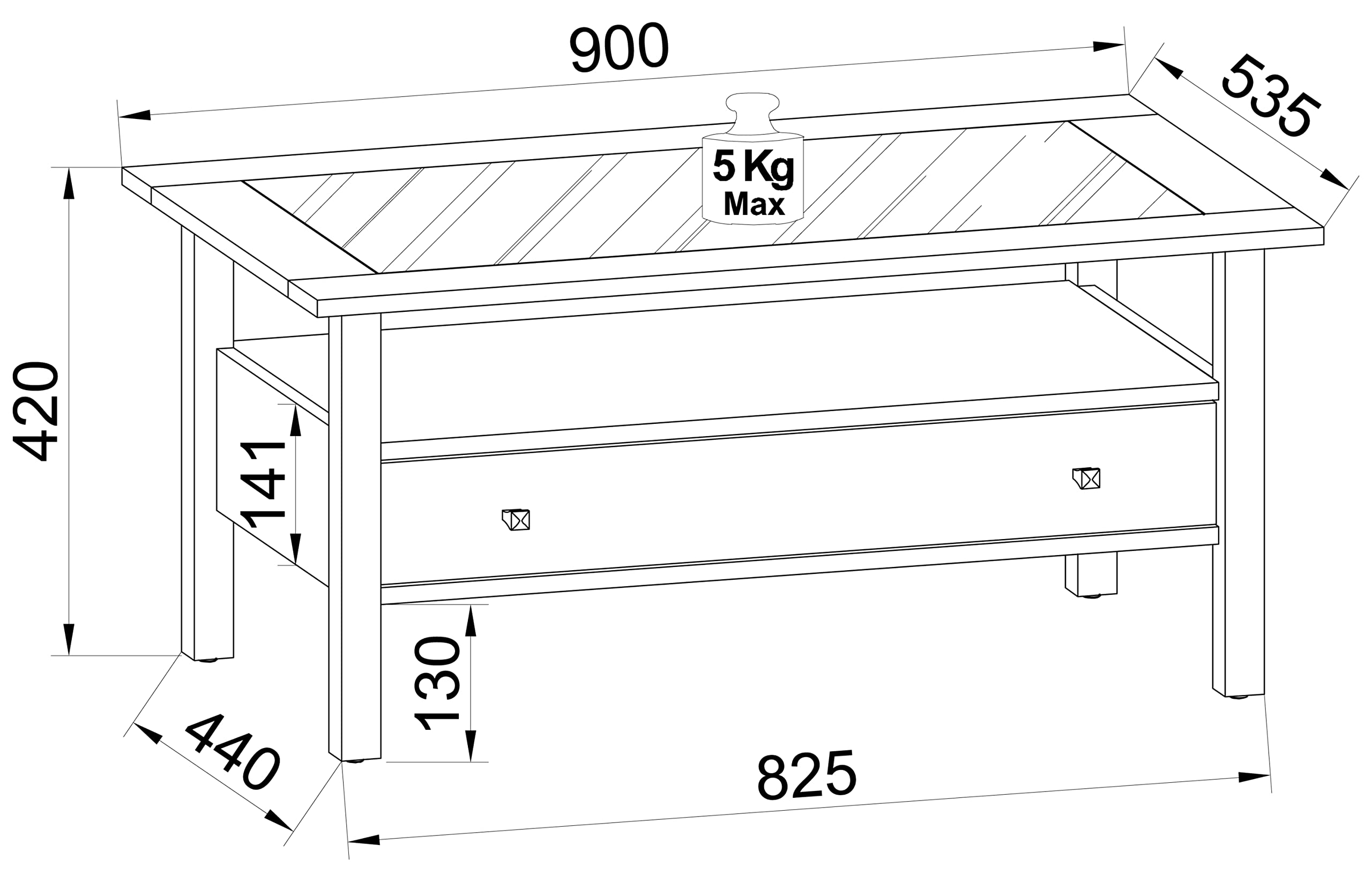 VCM Holz Beistelltisch mit ESG-Sicherheitsglas | Couchtisch Schlicht | Maße ca. H. 42 x B. 90 x T. 54 cm | Wohnzimmertisch mit Schublade | Sofatisch - Lingis L Weiß