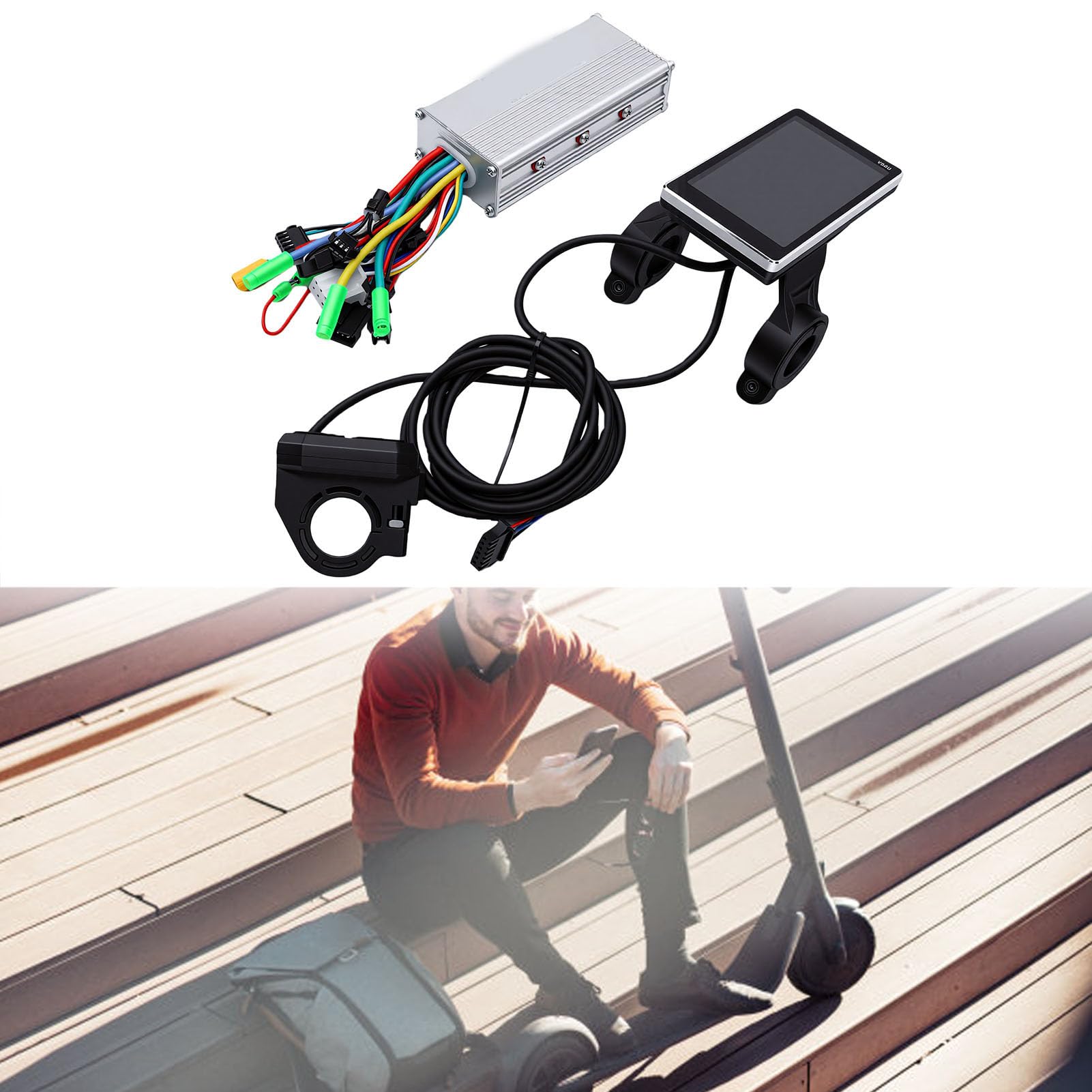 Drfeify Kit Controller per Bici Elettrica, Pannello Display LCD a Colori in Lega di Alluminio da 500 W, Autodiagnosi Impermeabile IPX4 Cruise Control per Pendolari di Scooter Elettrici