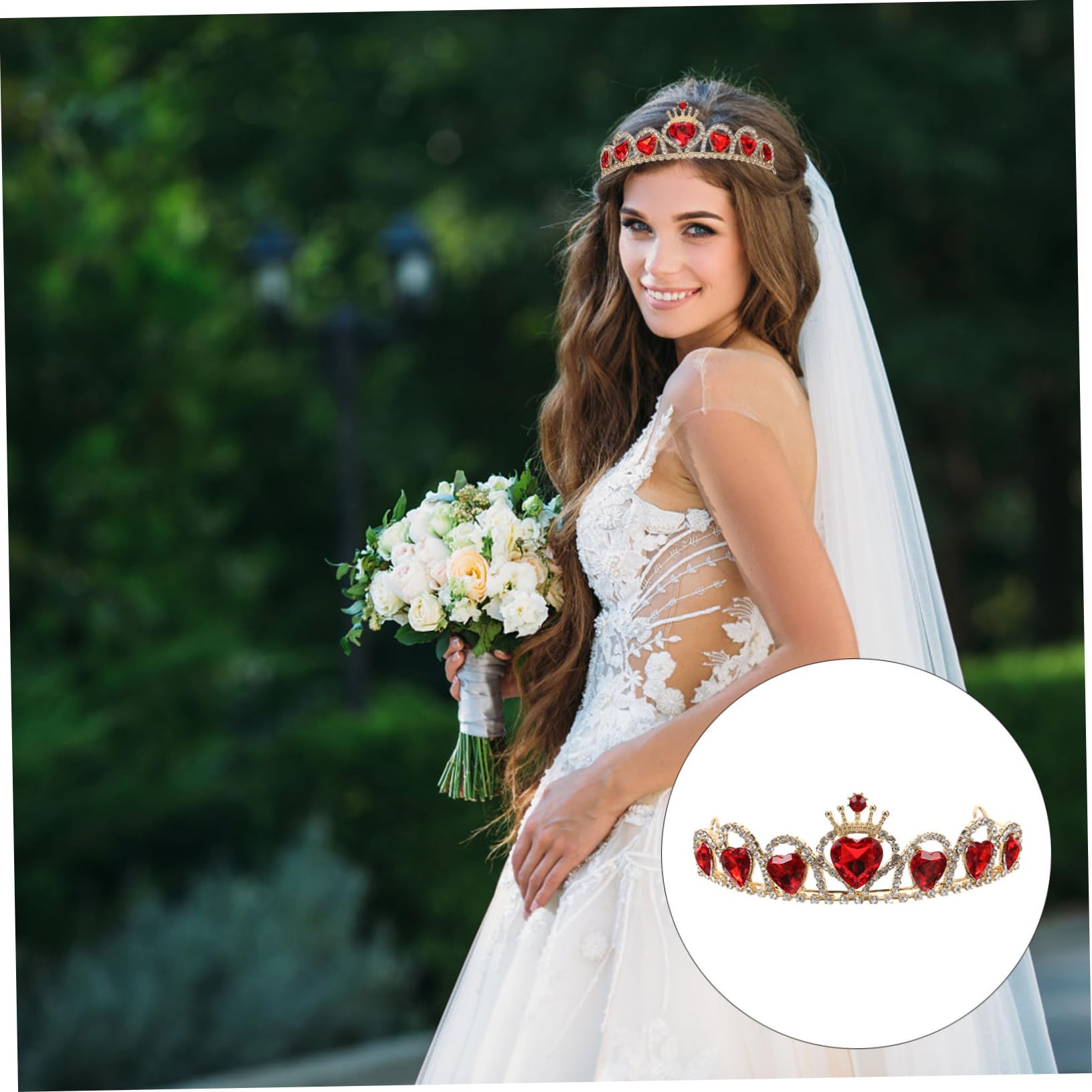 GALPADA Tiara de Boda Elegante en Cobre y Acrílico Rojo, Accesorio Delicado para Banquetes y Fiestas de Disfraces, Diadema Chic para Invitadas y Novias