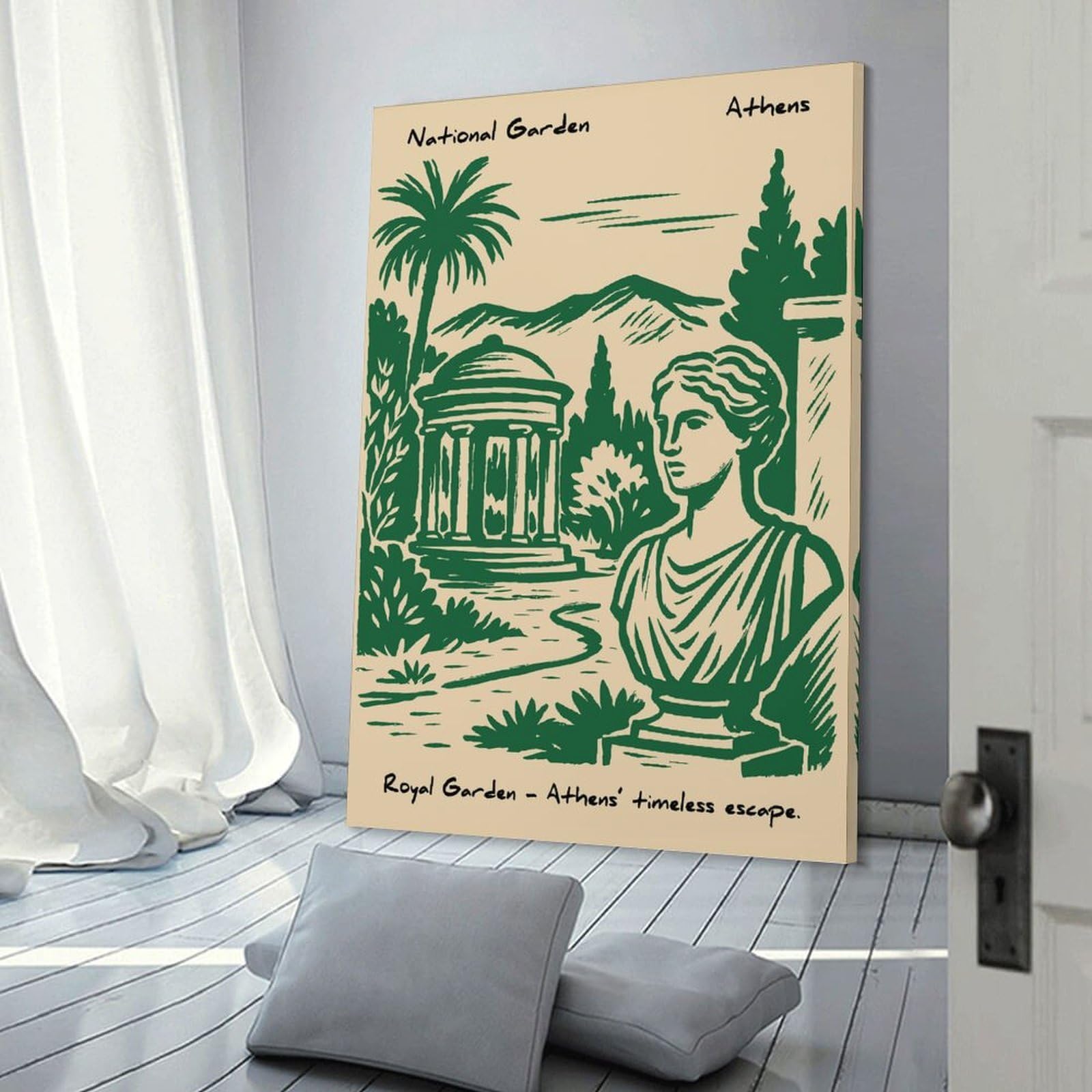Junmoney National Garden Athens Vintage Canvas Wall Art, 24x36inch(60x90cm), for Bedroom, Guest Room Or Reading Nook, Decorative Wall Art for Cosy Rooms