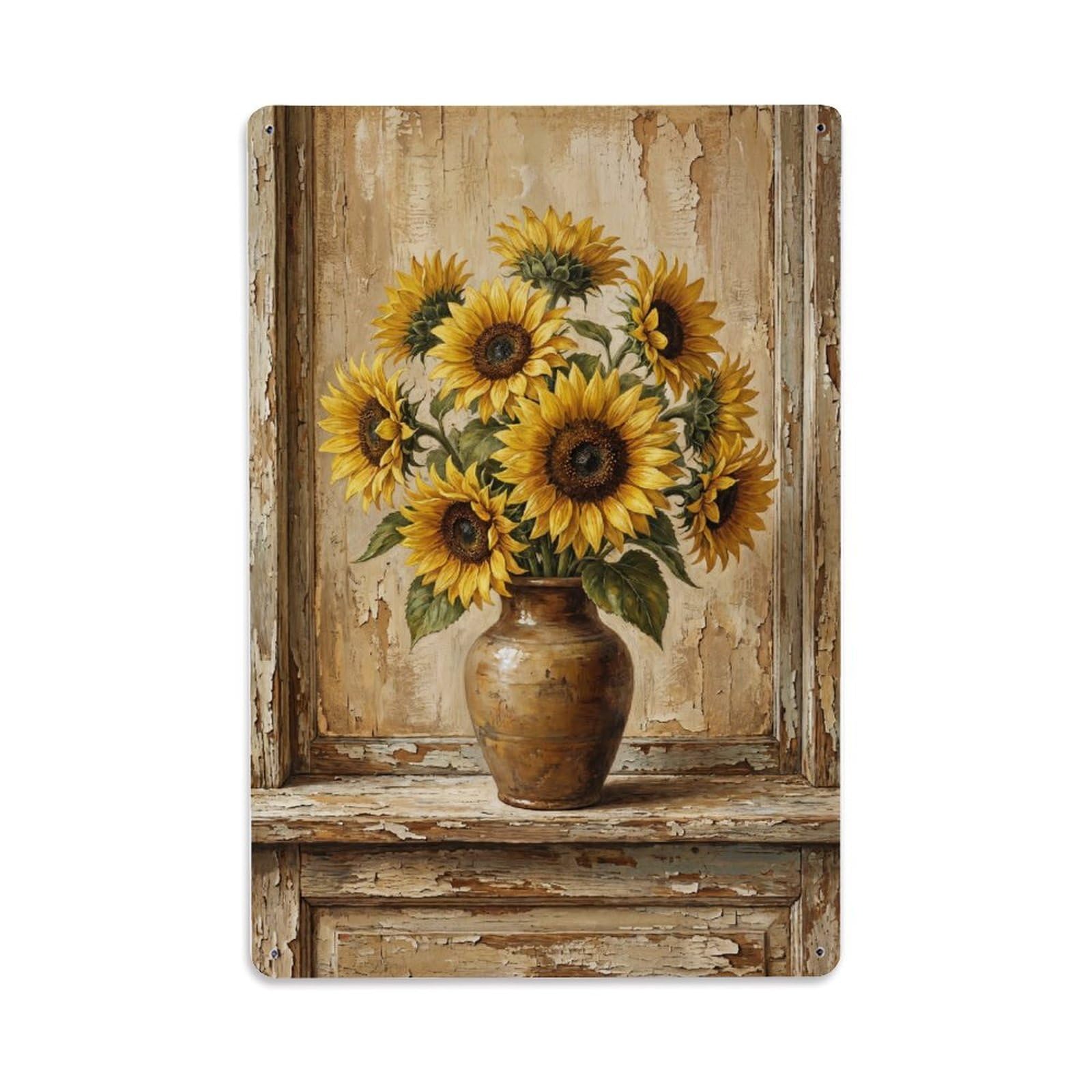 Fqnyr Style Sunflowers Vase Windowsill Farmhouse Metal Tin Sign Plaque Wall Decor For Cafe, Club Bar, Office, Home Garden Metal Poster 8X12inch