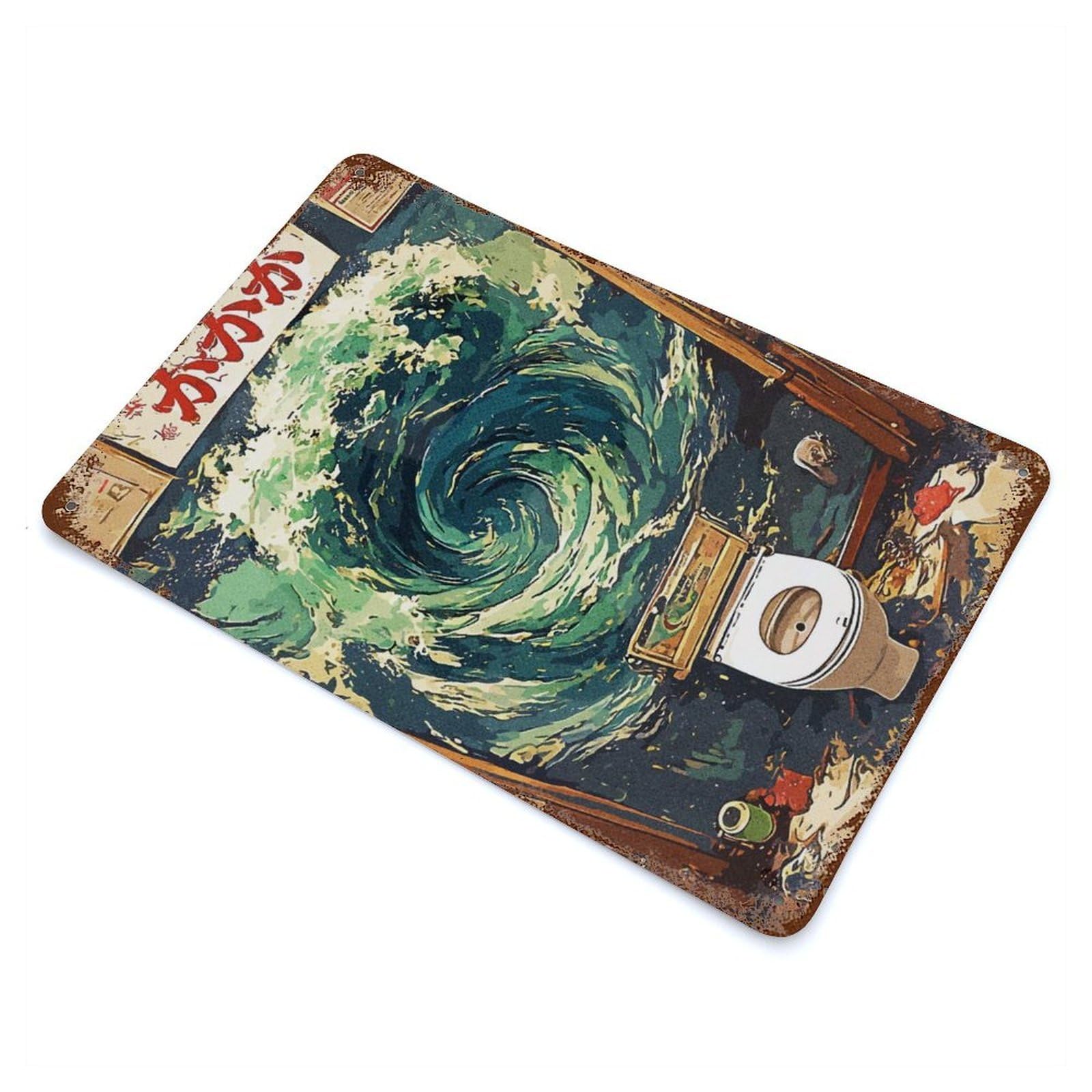 Japan Toilet Weathered Tin Sign 11.8"x7.9", Ideal for Basement, Hobby Room And Garage Decor
