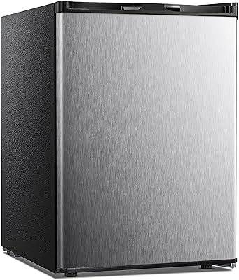 Kismile Upright Freezer,2.1 Cu.ft Mini Freezer with Reversible Single Door,Removable Shelves,Small Freezer with Adjustable Thermostat for Home/Kitchen/Office (Stainless Steel)