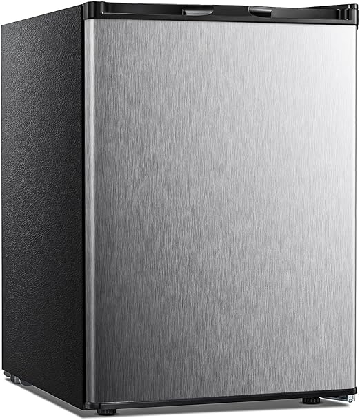 Kismile Upright Freezer,2.1 Cu.ft Mini Freezer with Reversible Single Door,Removable Shelves,Small Freezer with Adjustable Thermostat for Home/Kitchen/Office (Stainless Steel)