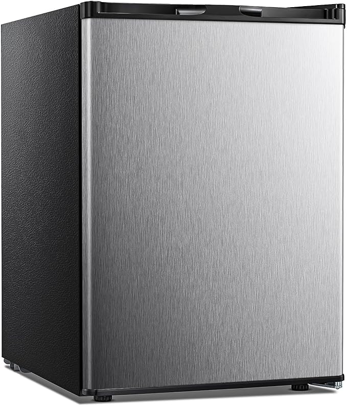 Kismile Upright Freezer,2.1 Cu.ft Mini Freezer with Reversible Single Door,Removable Shelves,Small Freezer with Adjustable Thermostat for Home/Kitchen/Office (Stainless Steel)
