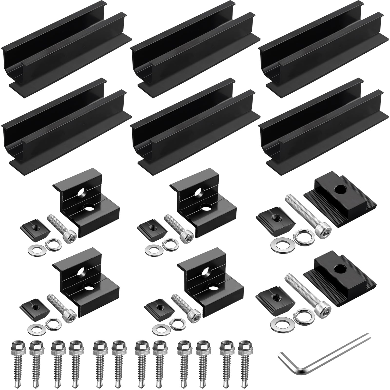 Anbte Kit de Supports de Panneau Solaire 6 Rails Courts en Aluminium avec 4 Pinces d'Extrémité en Z et 2 Pinces Centrales Supports en T Modules pour 30MM/35MM (Rails Courts de 120mm)