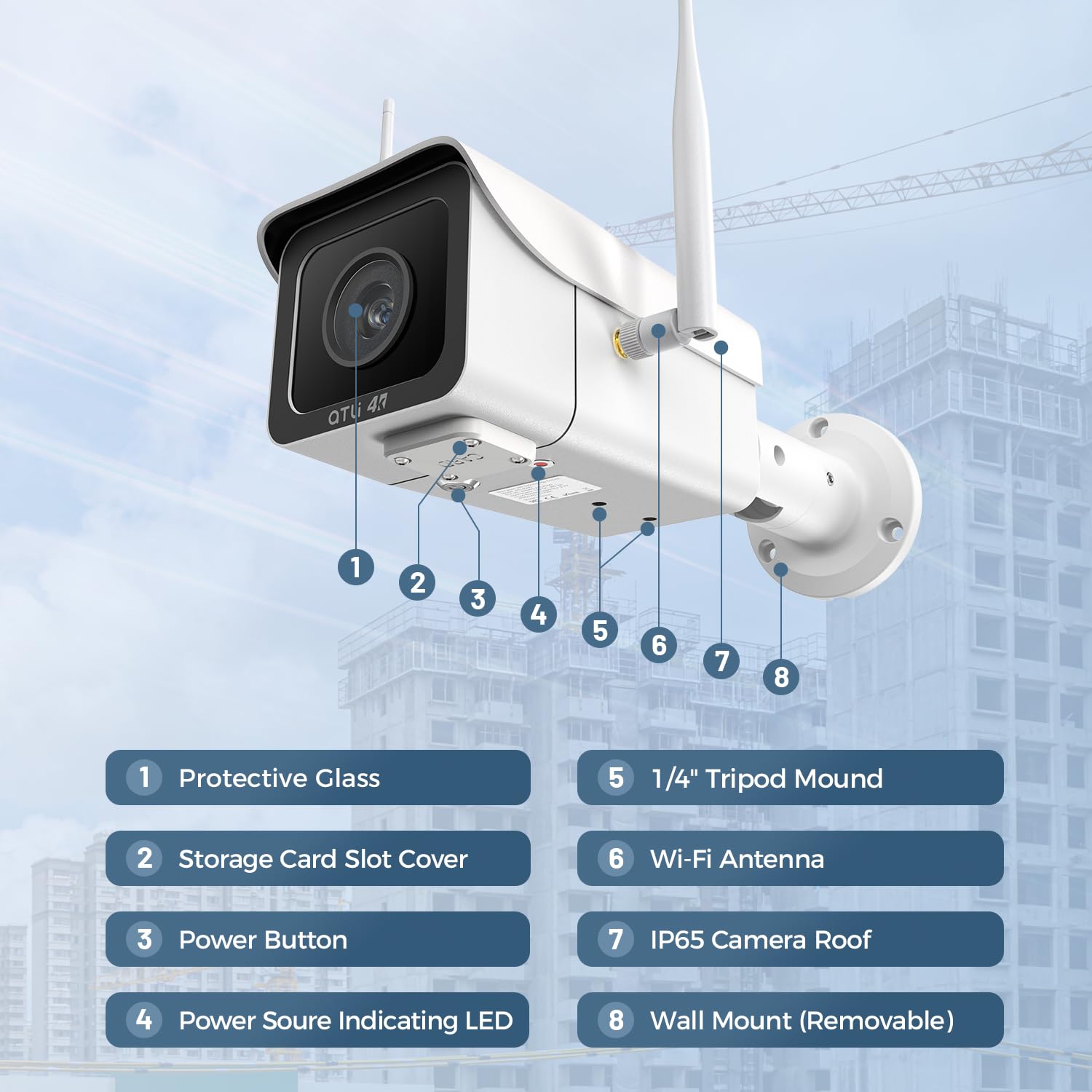 ATLI Cámara de lapso de tiempo 4K para construcción al aire libre, control remoto, horario flexible, tarjeta de memoria de 128 GB, ATL4500, cámara de video Timelapse para observación de fotografía en