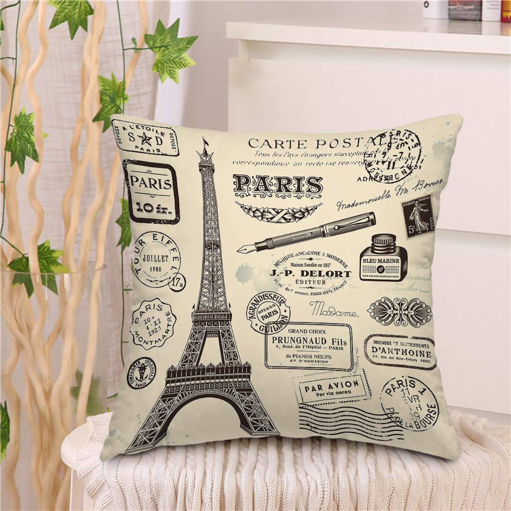 Amazon.co.jp: oFloral エッフェル塔 クッションカバー ロマンチック