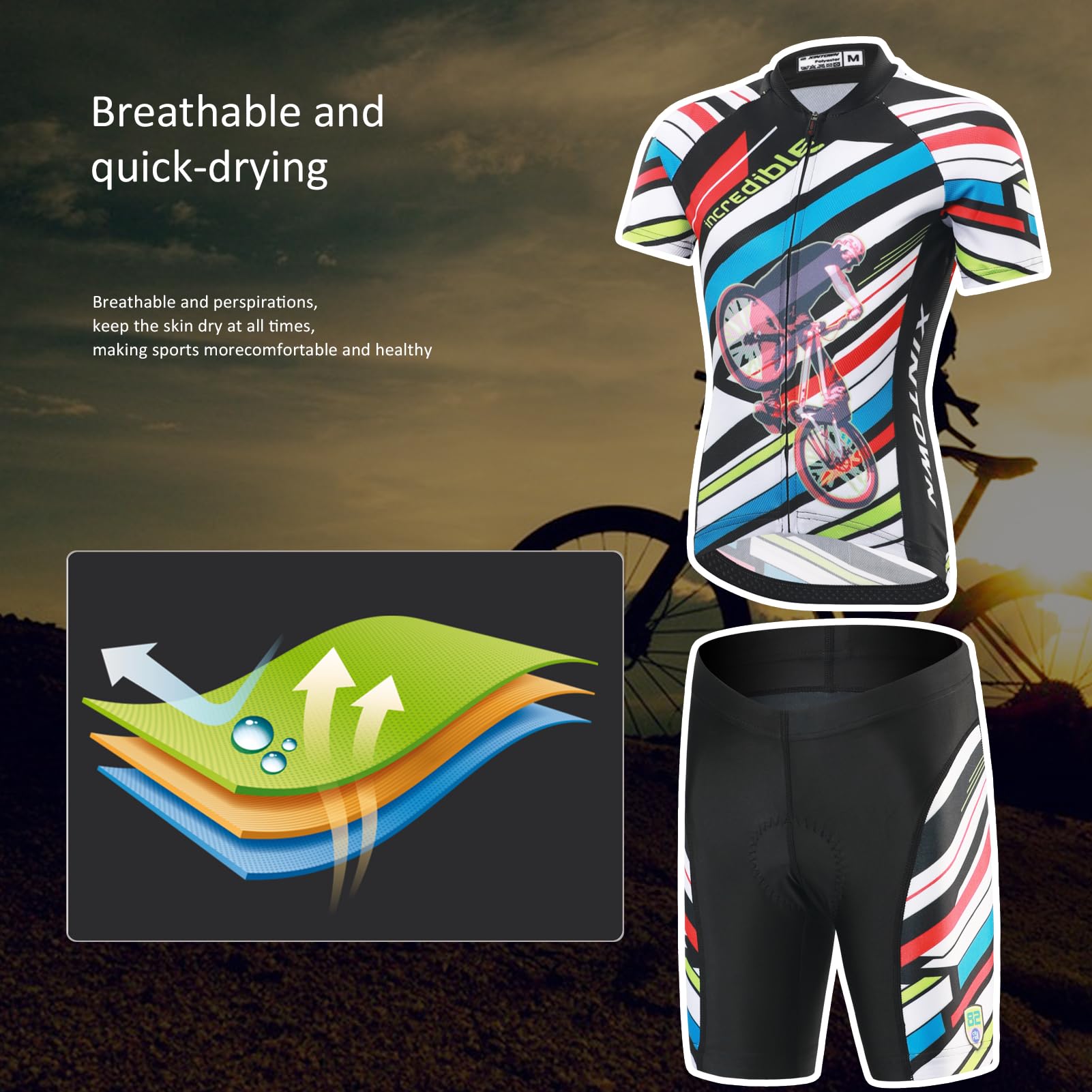 Traje de Ciclismo Niños Maillot Ciclismo de Secado Rápido Conjunto Ciclismo Camiseta Manga Corta y Shorts