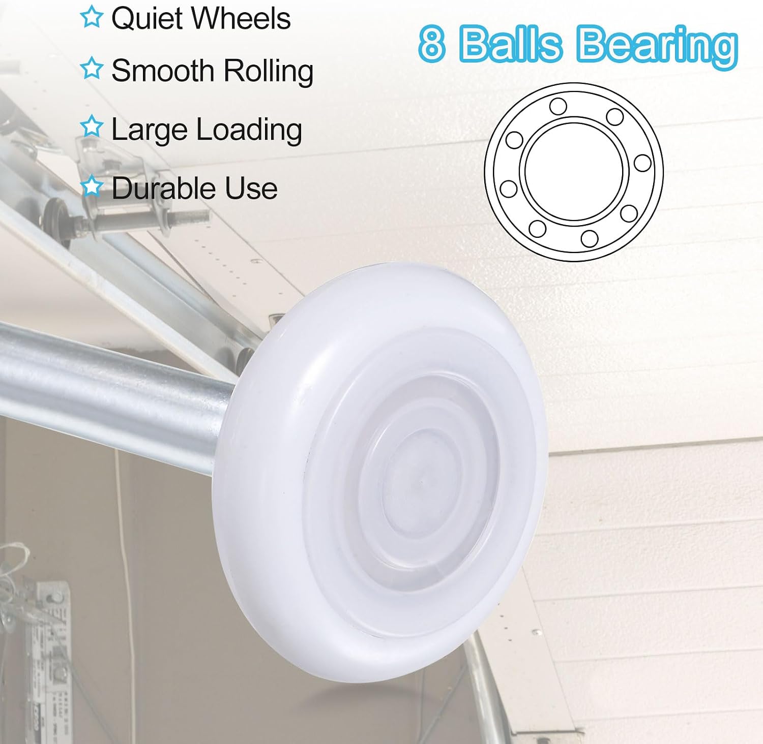 uxcell 10pcs 1.8" Nylon Garage Door Rollers for 2" Garage Track, 4.25" Stem Quiet Garage Door Wheels, 6200zz Precision Bearing 8 Balls, White