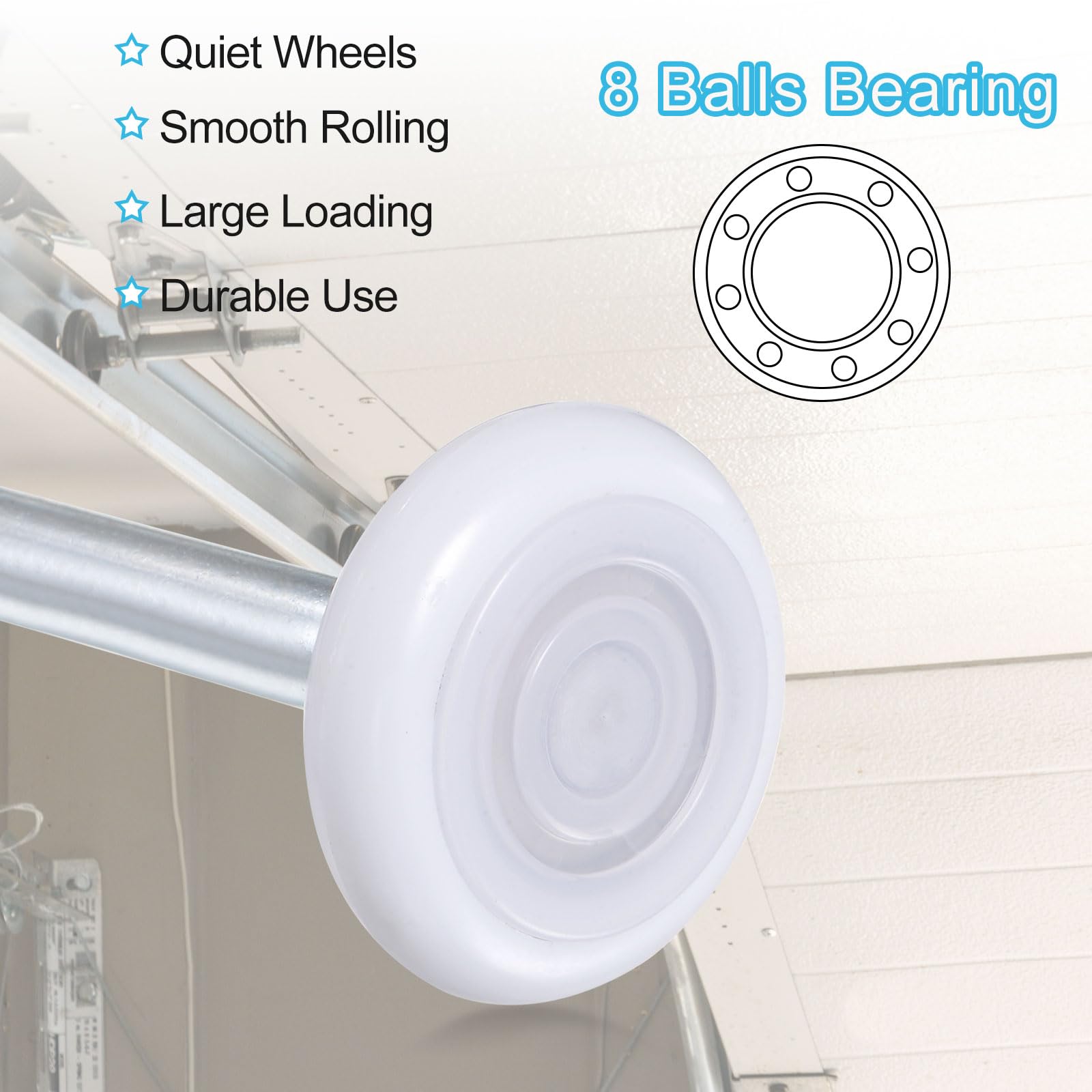 QUARKZMAN 10pz Rulli per Porte Garage in Nylon da 1.8" per Binario da 2" - Asta da 4.25" - Ruote Silenziose per Porte Garage - Cuscinetto di Precisione 6200zz a 8 Sfere - Bianco