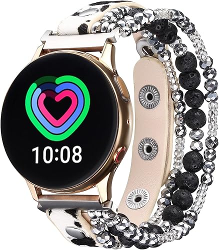 Miniatura 4 de BOKIIWAY Correa de reloj bohemia hecha a mano de piel de leopardo con cuentas compatible con Samsung Galaxy-Huawei, Garmin-Fossil, 0.787 in0.866 in,