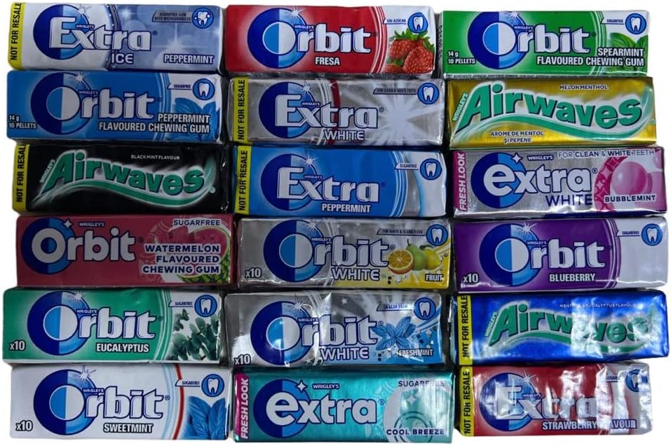 WRIGLEY'S Extra, Airwaves, Orbit Chewing Gum Mixed Bubble Gum Super Natural Flavours long Date Variety Pack (10)