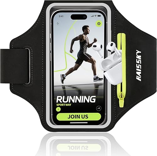 Brazalete para correr con bolsa para auriculares para iPhone 161514 MaxProPlus y Galaxy S20S10, compatible con pantalla táctil, soporte para