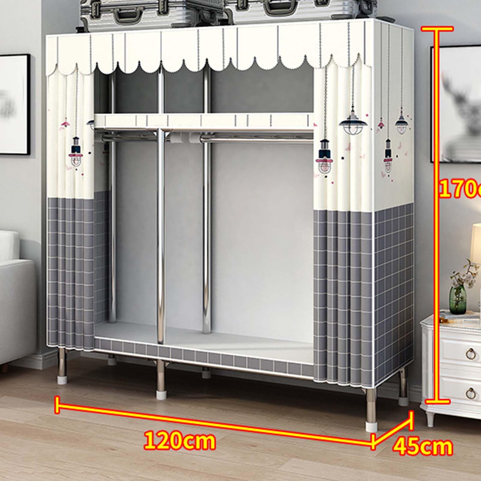 Genérico Armario Dormitorio Armario Tela Lona Portátil Armario Tela con Estantes Home Armario de Tela Plegable con Barras para Colgar para Dormitorio Vestidor Sala de Estar,C,120x45x170cm